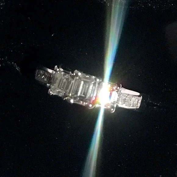 💎 18K 1.55CT VS Natural Diamond Large Emerald Princess Cut White Gold Ring - Picture 5 of 5